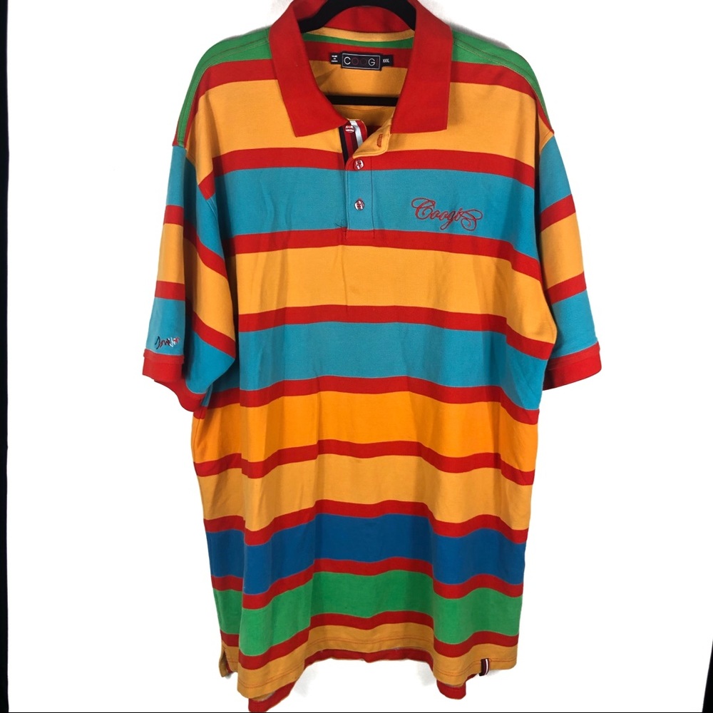 Coogi Men's T-Shirt. Colorful Striped Polo Shirt